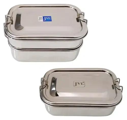 Jvl Stainless Steel Rectangular Shape Single & Double Layer Combo Lunch Box With Inner Plate Small