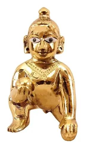 Pujahome Brass Laddu Gopal Idol Kanha Krishna Bal Gopal Baby Size Idol 600 gram (6 No, 5 inch)