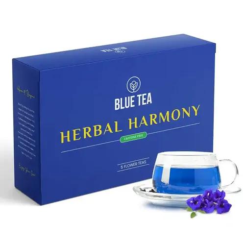 BLUE TEA - Herbal Harmony Tea Gift (5 Flower Tea - 160g) | WELLNESS SURPRISE | Floral Flavors - Caffeine Free - Herbal Tea - Vegan - Non-Bitter | Variety Pack | Gift Pack