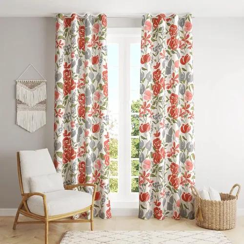 TRANCE HOME LINEN 100% Cotton 9 Feet Curtains for Long Doors | Printed Parda for Living, Bed Room Long Doors (Huvu Red - Set of 2, 9ft Long Door Curtains)