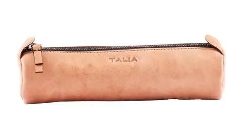 TALIA - Genuine Leather Round Longitudinal Leather Pen/Pencil Case - Cream