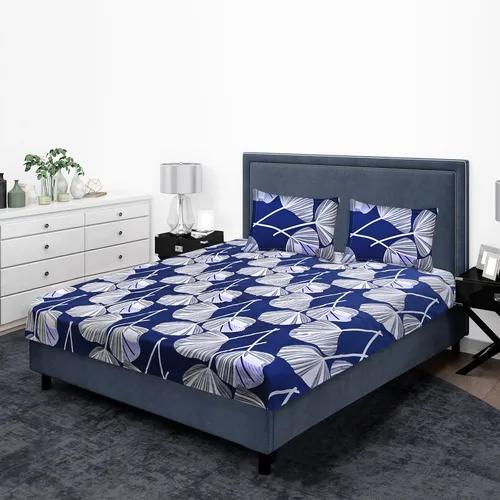 Microfiber 144 TC bed sheet for Queen Size Bed with 2 Pillow Covers 220 cm x 244 cm, (Blue)