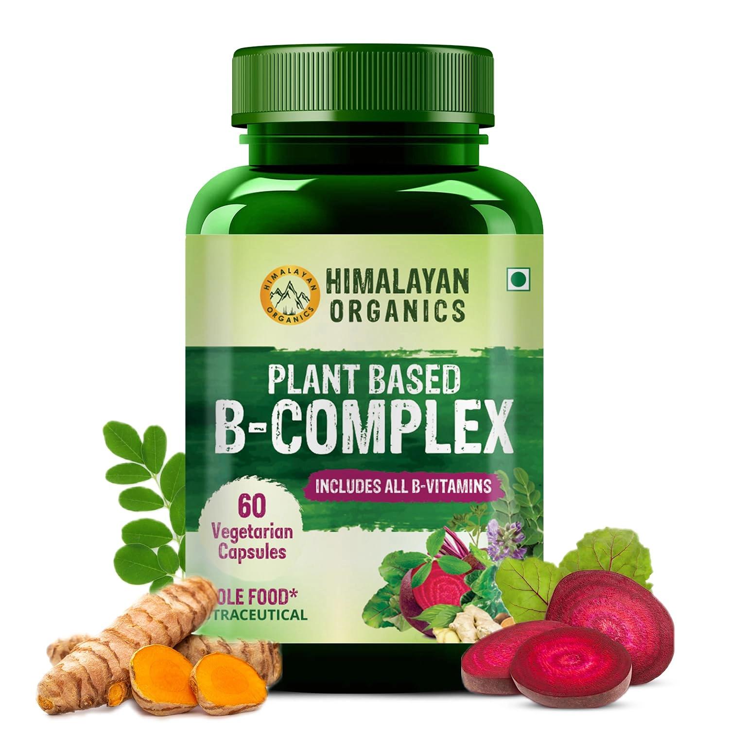 Vlado’s Himalayan Organics Plant Based Vitamin B Complex with 100% RDA B1, B2, B3, B5, B6, B9 & B12 | Hair Growth, Boost Energy And Immunity (60 Capsules)