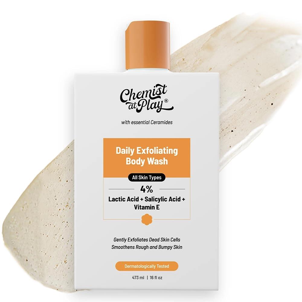 Chemist at Play Exfoliating Body Wash with Ceramides | 4% Lactic Acid + Salicylic Acid + Vitamin E | For Rough & Bumpy Skin | Gently Exfoliates & Makes Skin Smooth | 473 ml